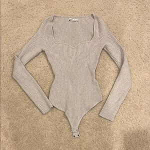Abercrombie & Fitch Ribbed Light Gray Sweater Bodysuit